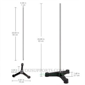 Triangular Tripod Retort Base & Rod Set (150x150mm Base, 1kg) with 600mm, 10mm Diameter Steel Rod.