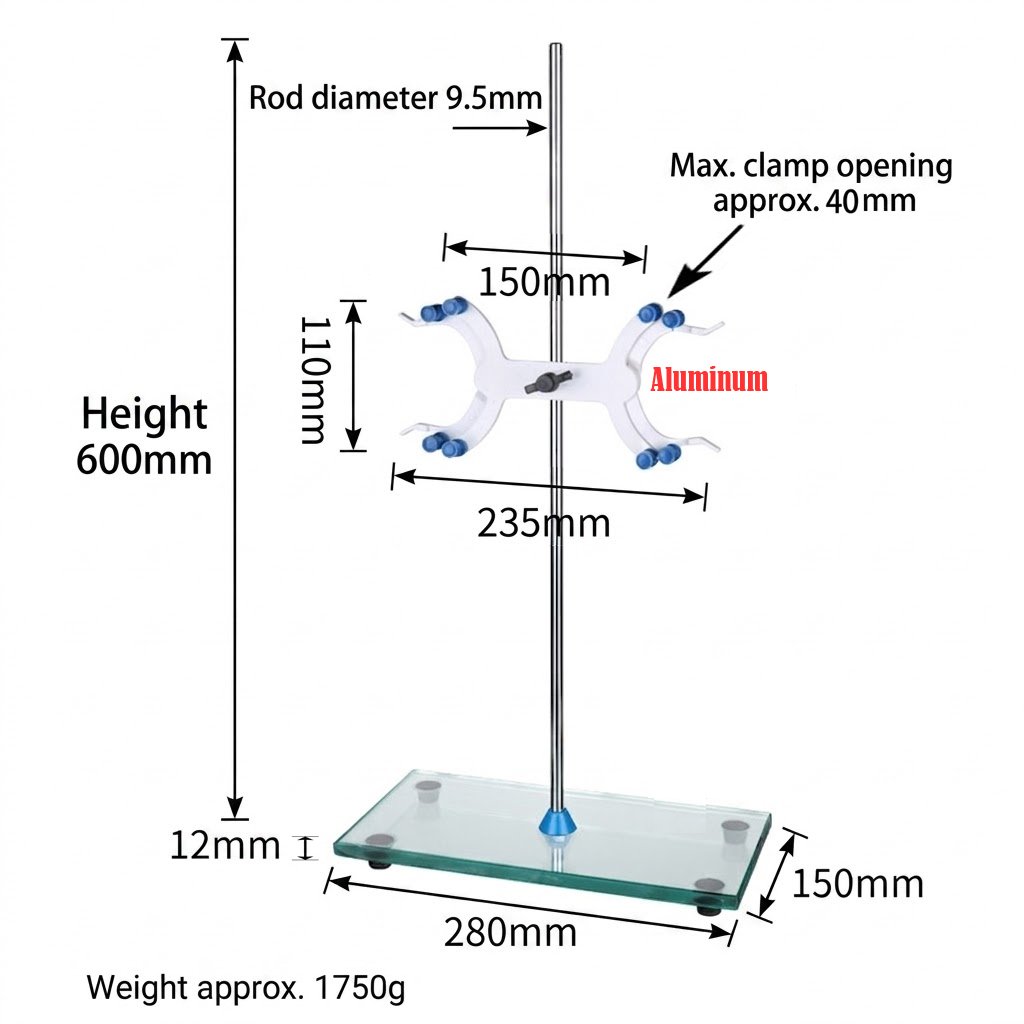 Glass Base Titration Stand – Aluminum Butterfly Clamp for Labs