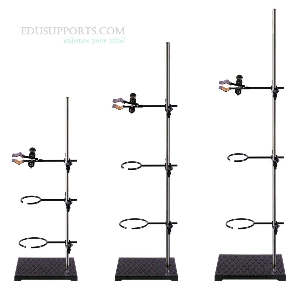 Heavy-duty retort stand series – 12mm solid rod, 60/80/100/120cm heights, standard and large bases