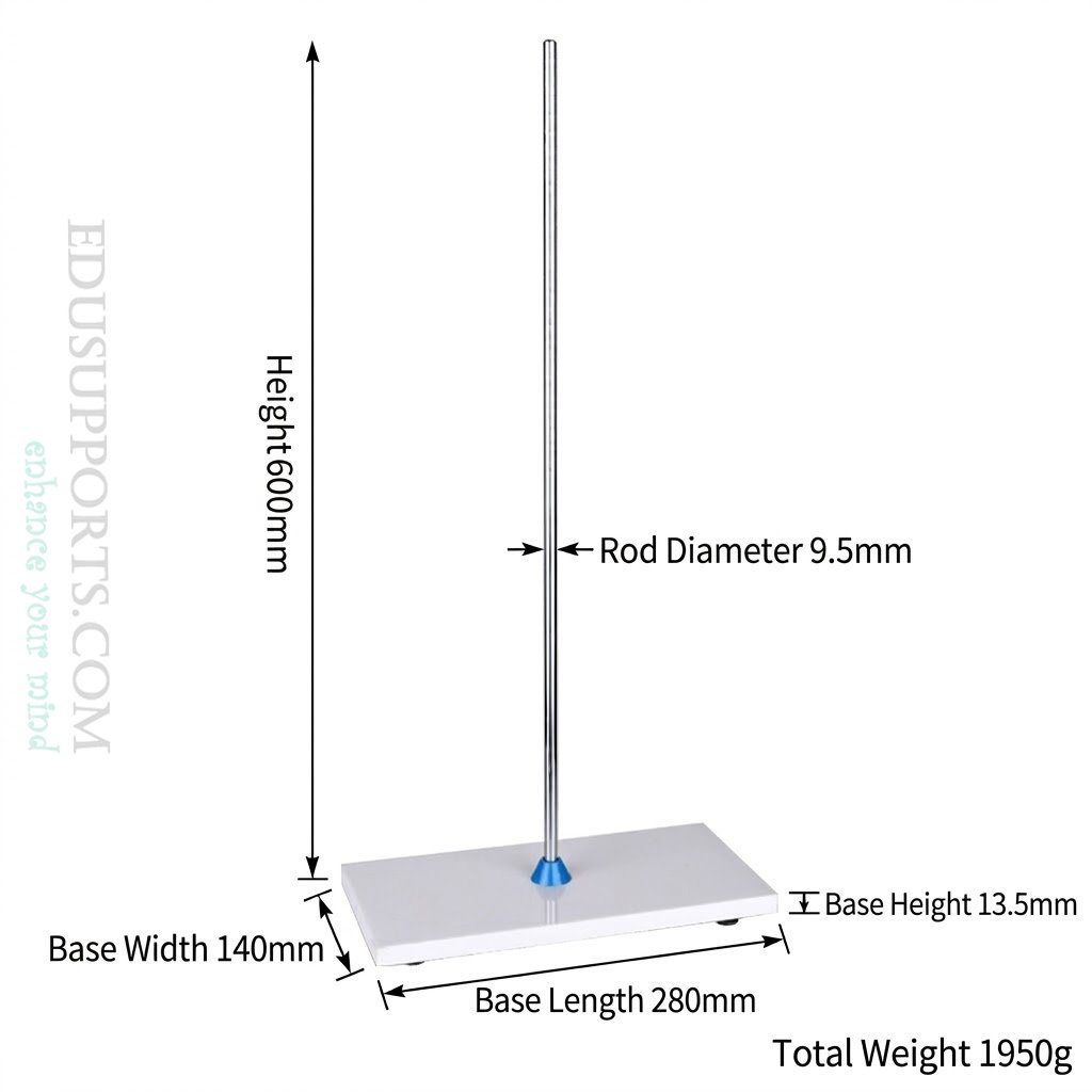 Marble titration stand 60cm base and rod only (no butterfly clip), marble base 280x140x13.5mm, steel rod 9.5mm, weight 1650g