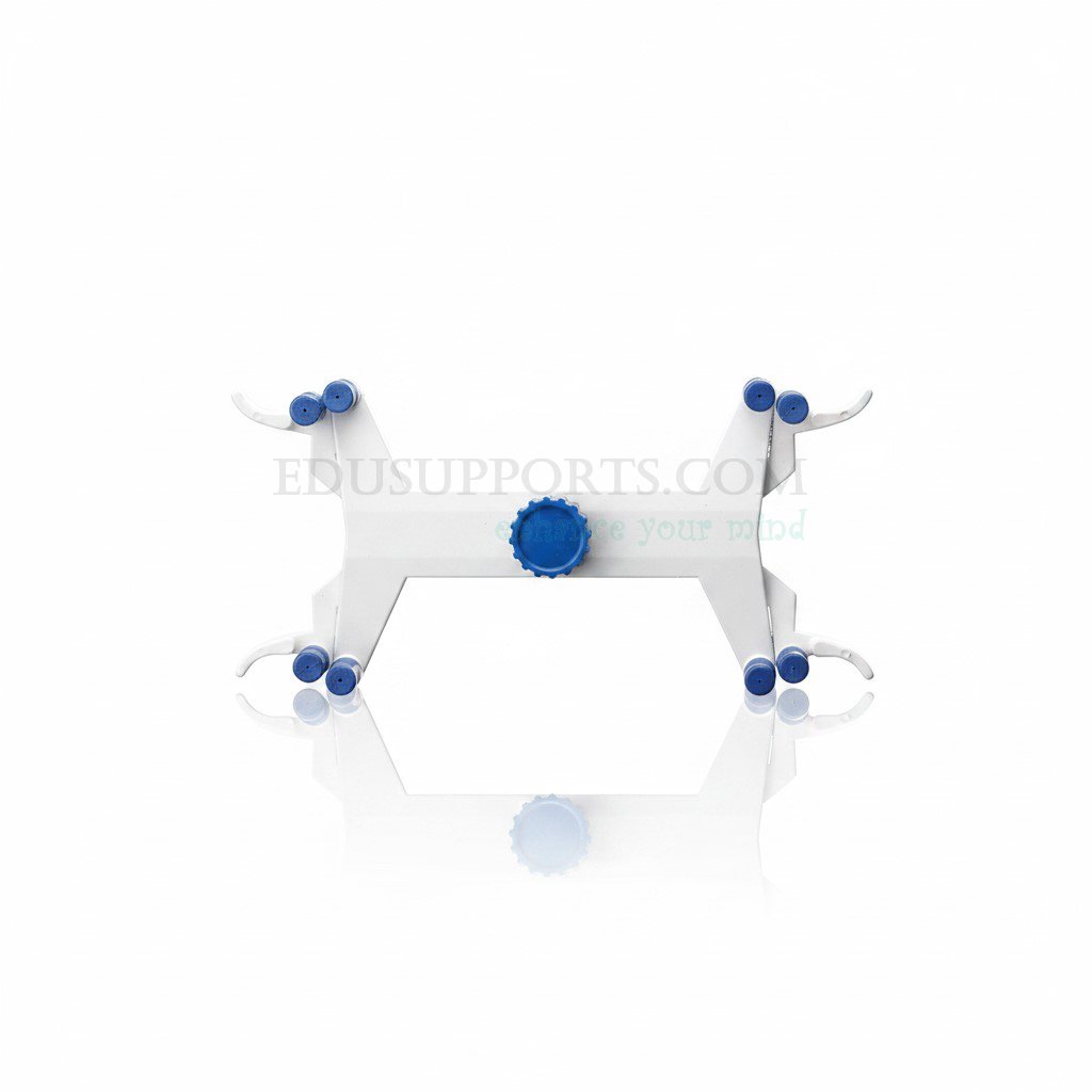 Double‑sided aluminum burette clamp.Aluminum burette clamp double sided SKU 0207010180-02, max opening 40mm, total width 247mm, rust proof for iron stand