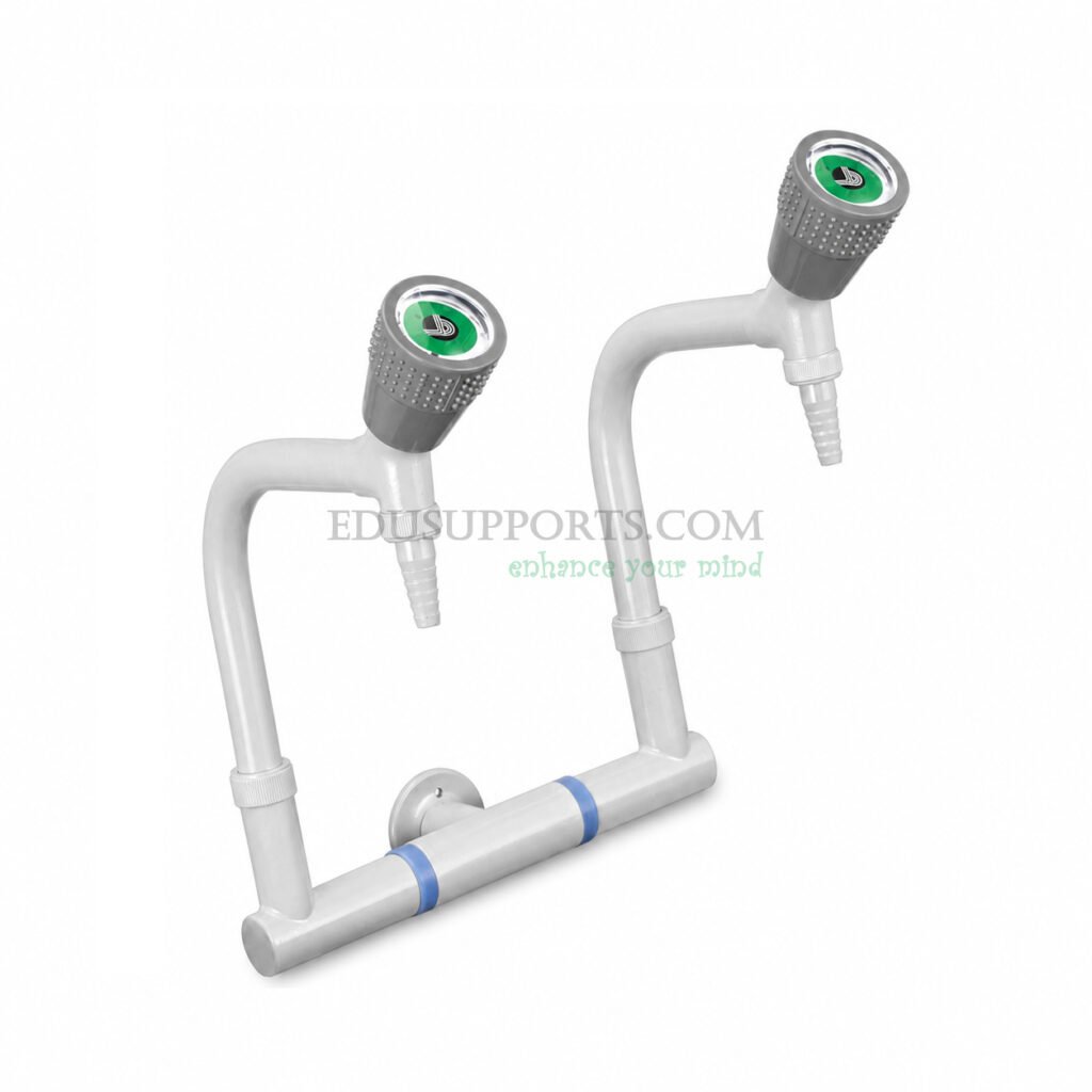 Dual-post laboratory faucet grey epoxy pointed nozzle double gooseneck tall