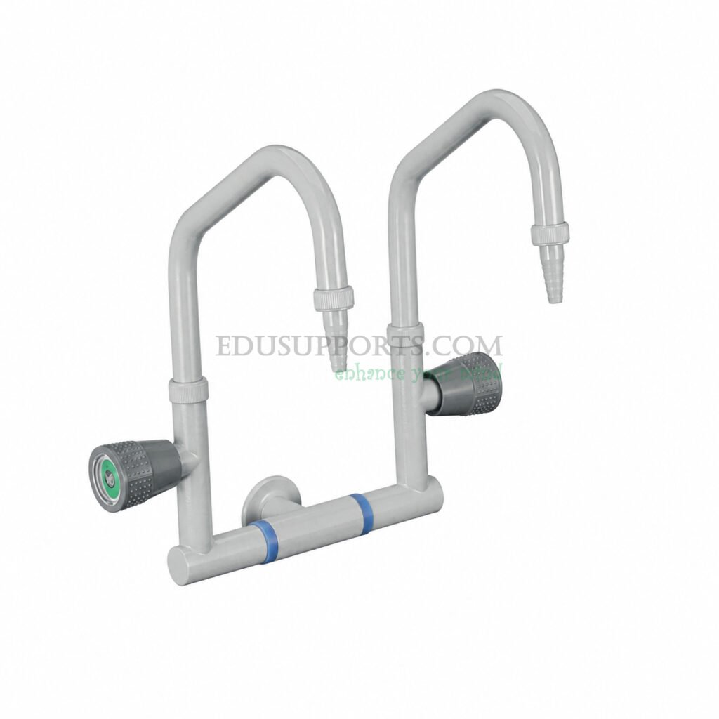 Dual-post laboratory faucet grey epoxy pointed nozzle double gooseneck tall standard