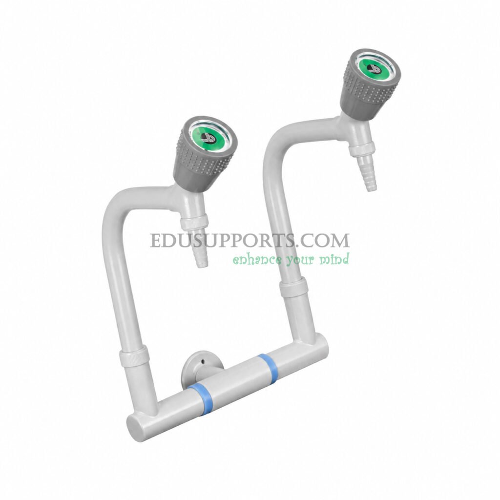 Dual-post laboratory faucet grey epoxy pointed nozzle double gooseneck wide
