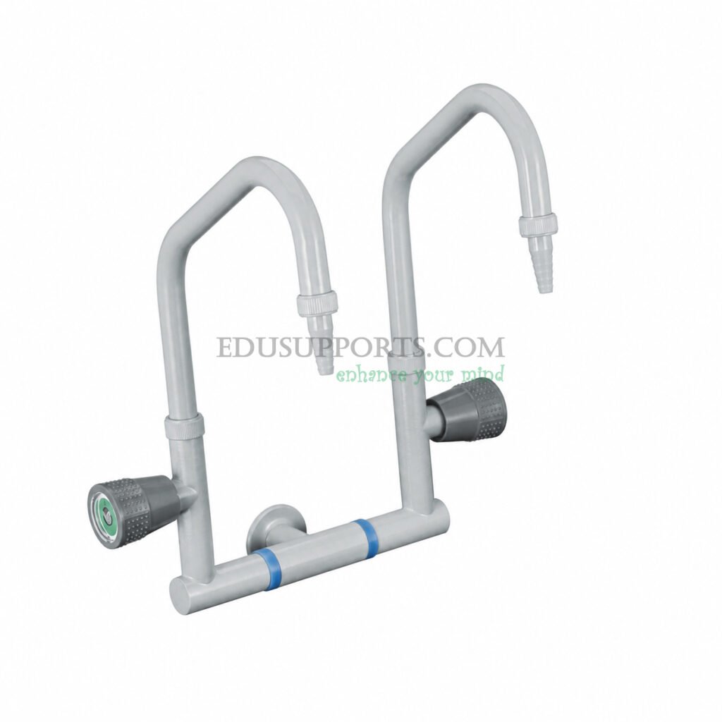 Dual-post laboratory faucet grey epoxy pointed nozzle double gooseneck wide standard