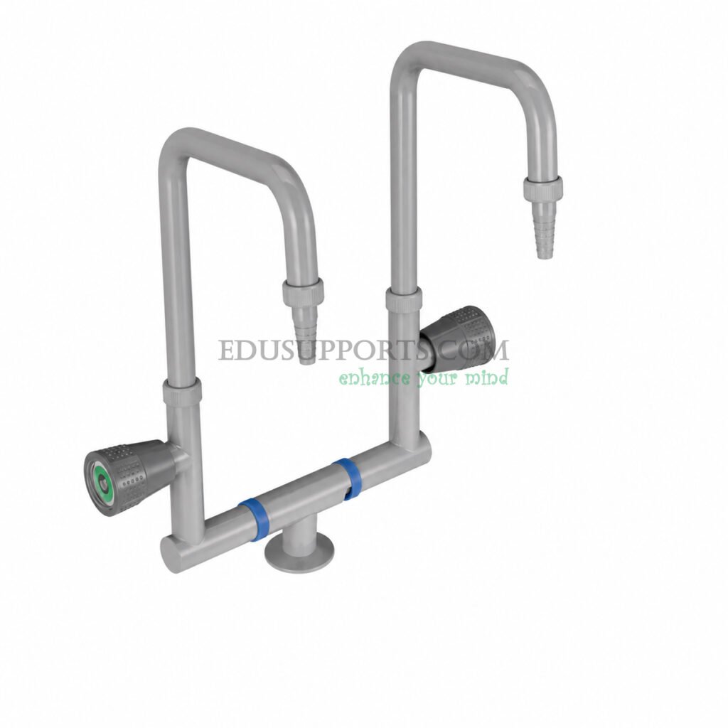 Dual-post laboratory faucet grey epoxy vertical pointed nozzle double gooseneck