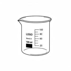 Schematic diagram of Griffin low-form beaker with graduation and spout showing dimensions including outer diameter and height
