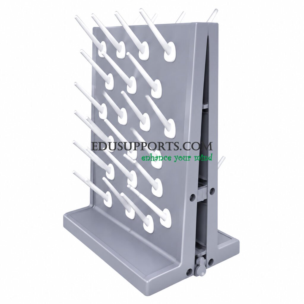 Laboratory drip rack PP 27 rods double-sided grey finish 54 total pegs 130mm detachable pegs wall mounted