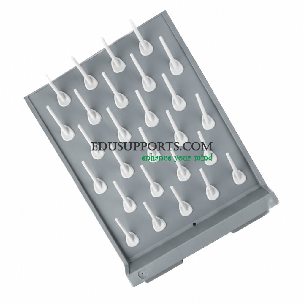 Laboratory drip rack PP 27 rods single-sided grey finish detachable 130mm pegs wall mounted