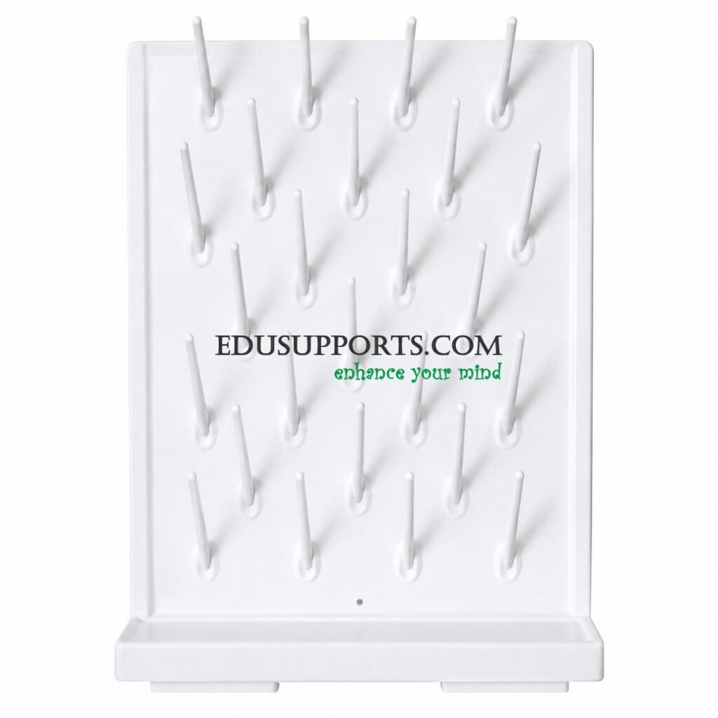 Laboratory drip rack PP 27 rods single-sided white finish detachable 130mm pegs wall mounted