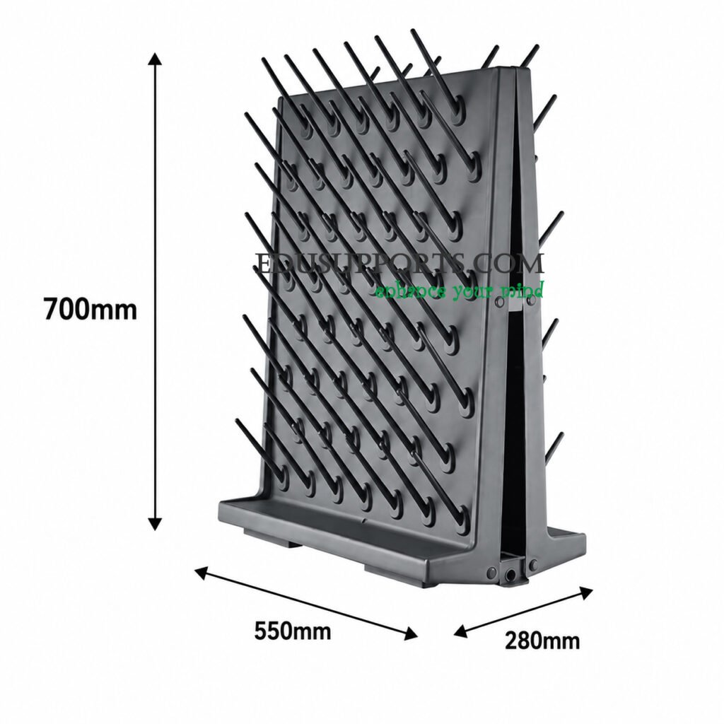 Laboratory drip rack PP 52 rods double-sided black finish 104 total pegs 130mm detachable pegs wall mounted high capacity