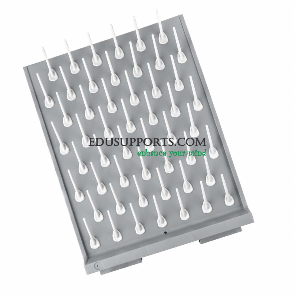 Laboratory drip rack PP 52 rods single-sided grey finish standard size 130mm detachable pegs wall mounted