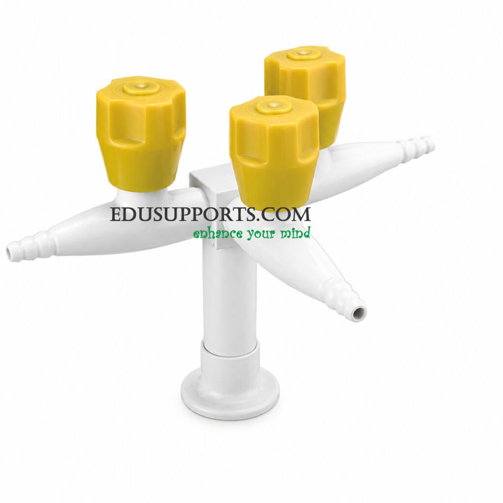 Laboratory gas valve triple outlet solid brass white epoxy three gas valve