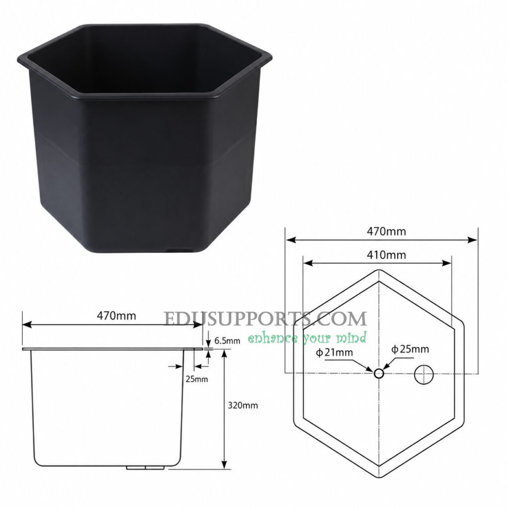 Laboratory PP hexagonal sink black polypropylene six-corner sink compatible with six-outlet faucet