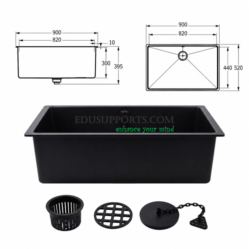 Laboratory PP large sink black anti overflow heavy duty polypropylene lab sink with overflow port
