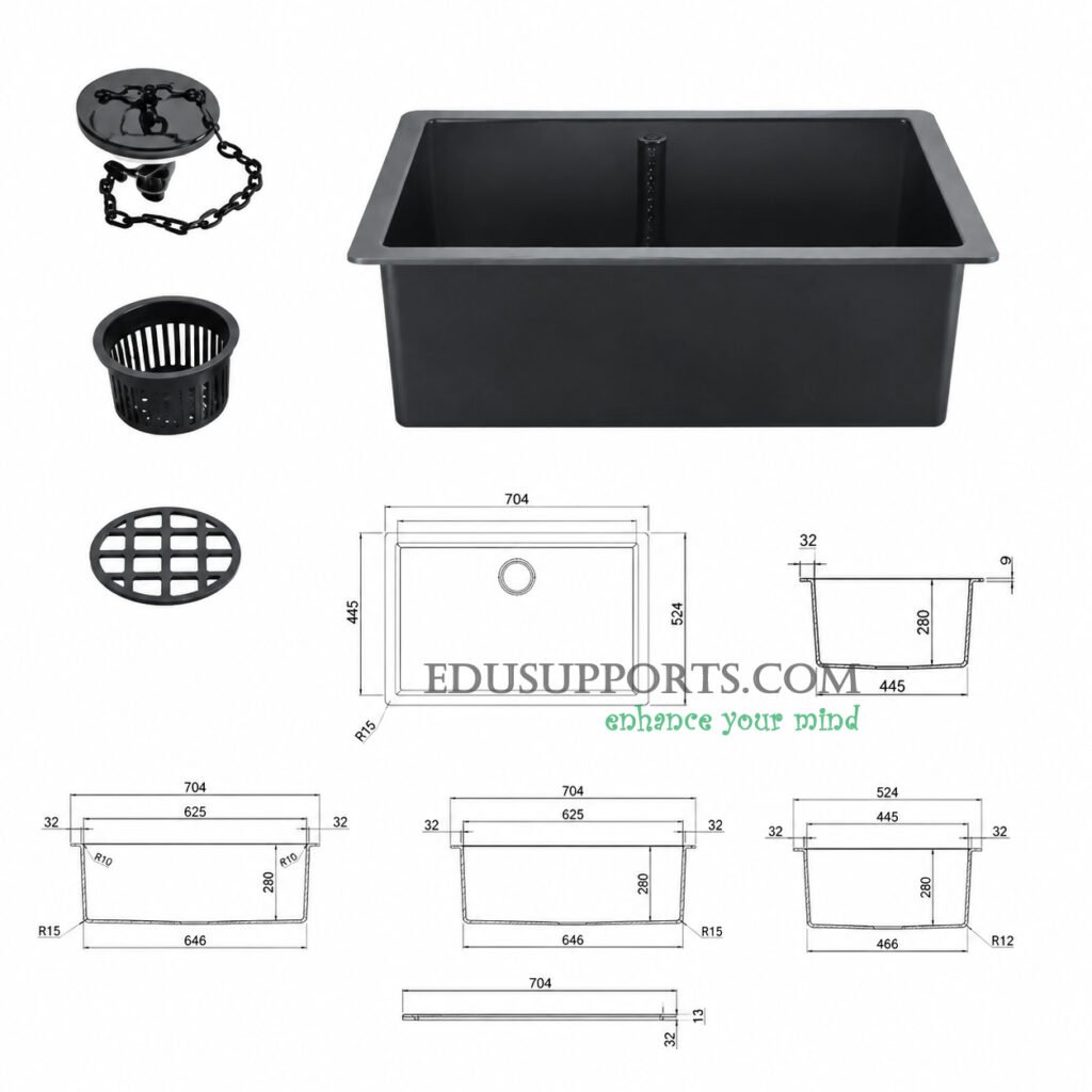 Laboratory PP largesink black anti overflow polypropylene lab sink compact