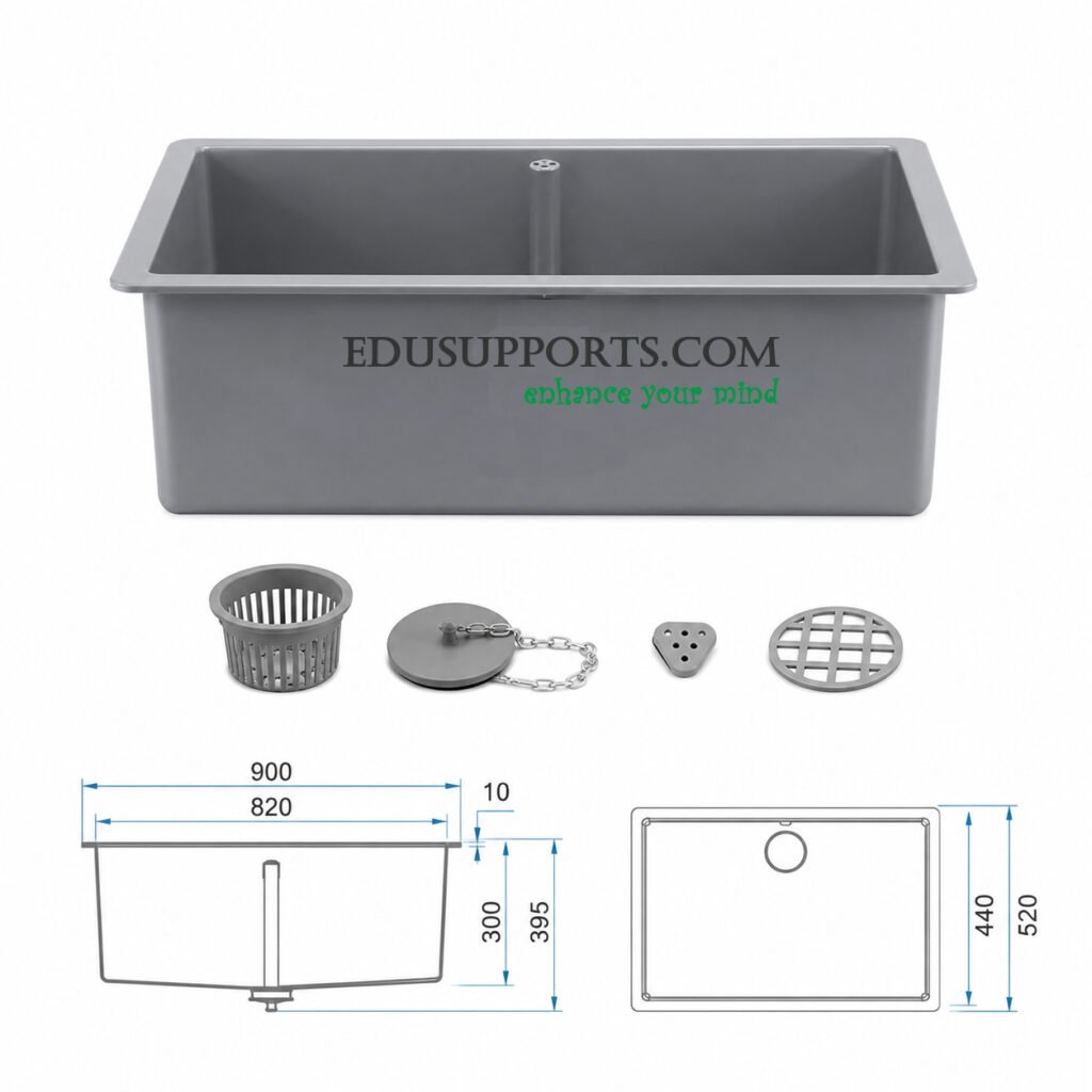 Laboratory PP large sink grey anti overflow heavy duty polypropylene lab sink with overflow port