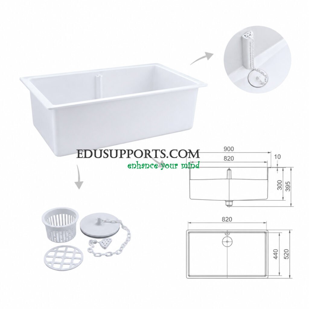 Laboratory PP large sink white anti overflow heavy duty polypropylene lab sink with overflow port