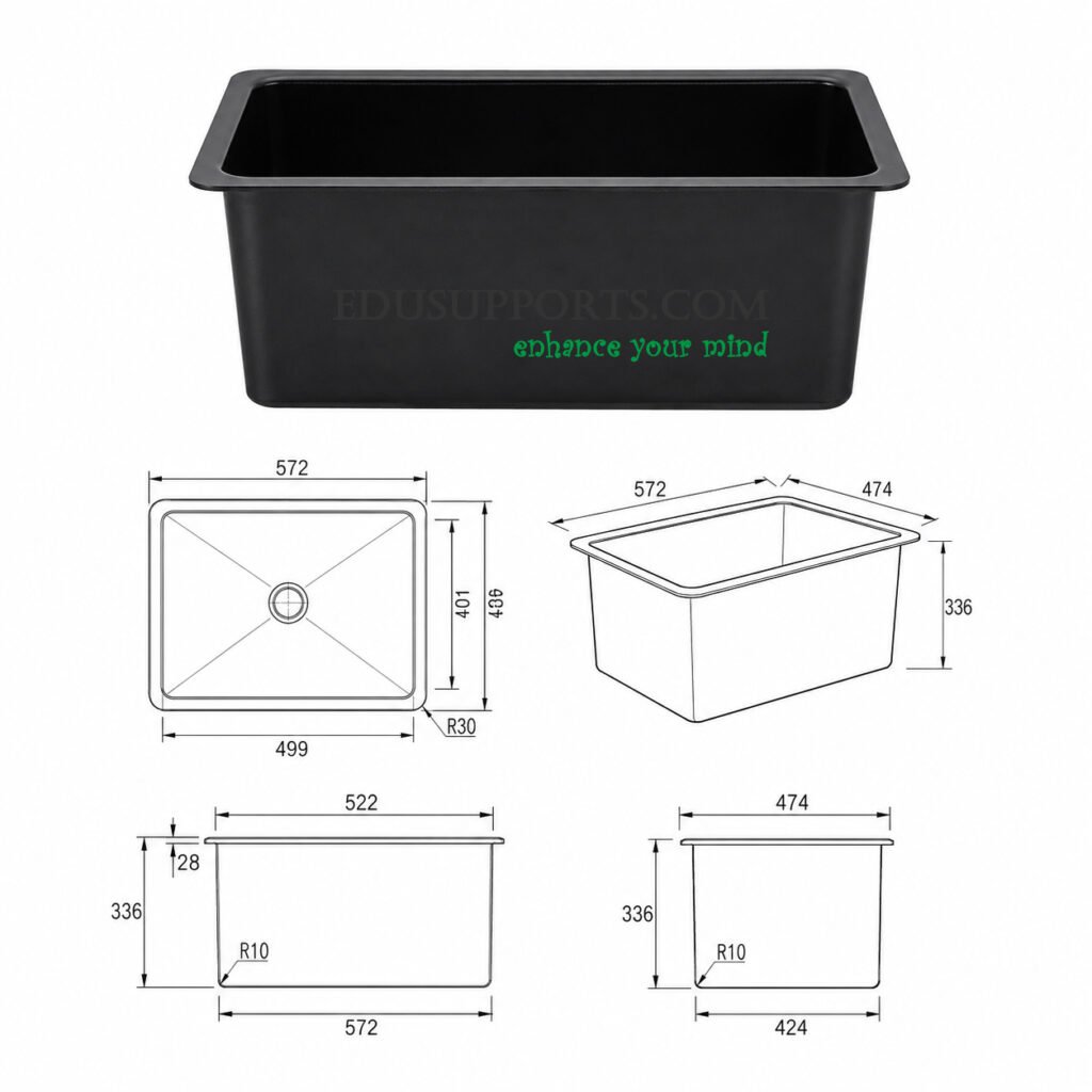 Laboratory PP medium sink black extra large polypropylene lab sink