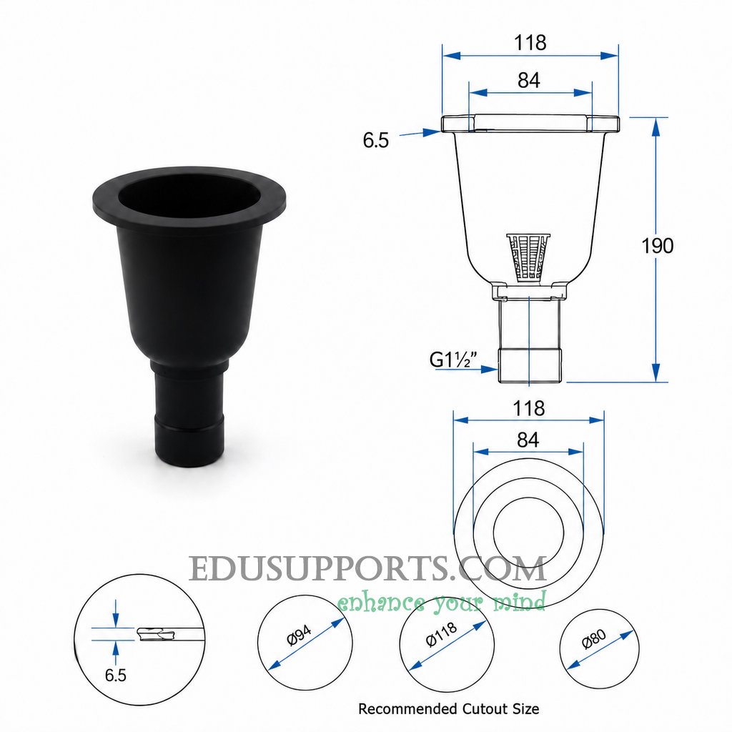 Laboratory PP small cup sink black polypropylene round sink for fume hood