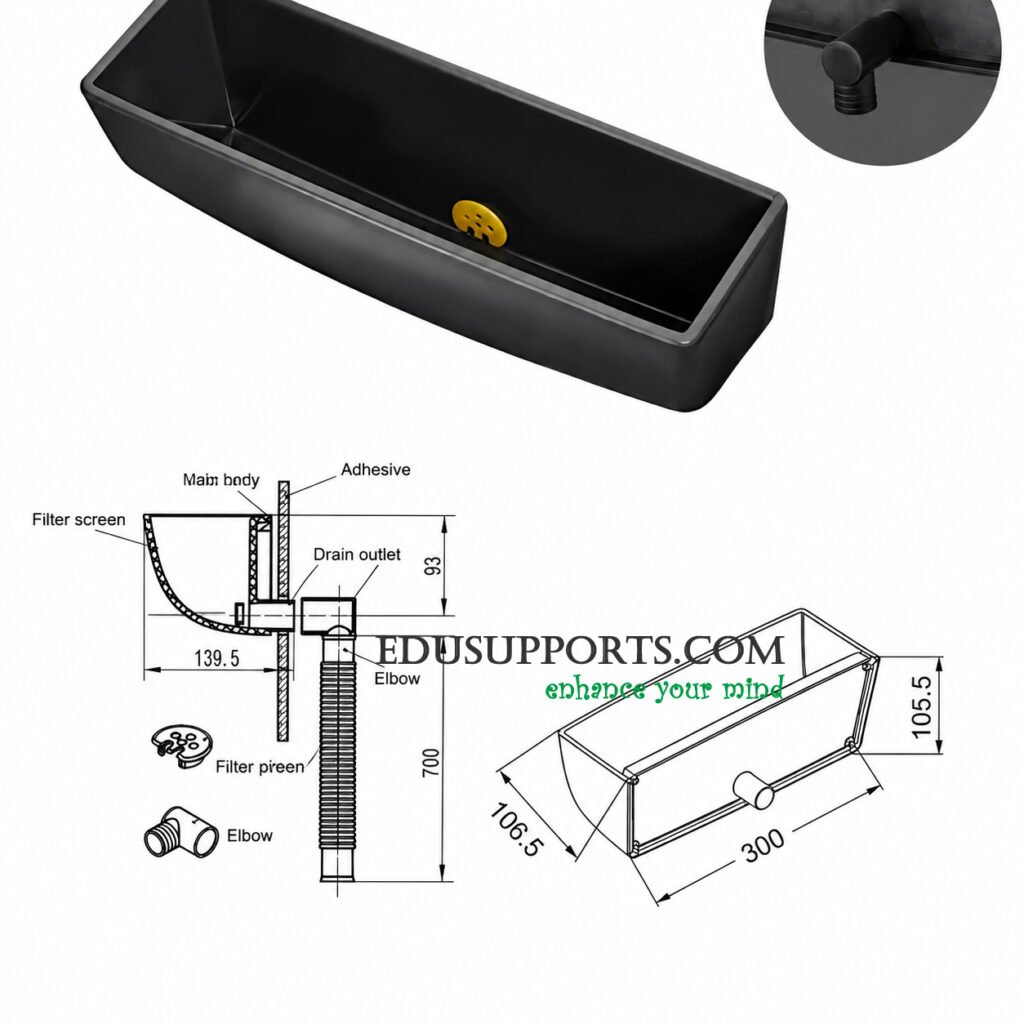 Laboratory PP wall mounted sink black polypropylene space saving lab sink