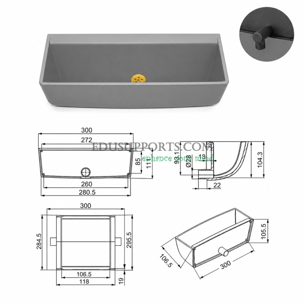 Laboratory PP wall mounted sink light grey polypropylene space saving lab sink