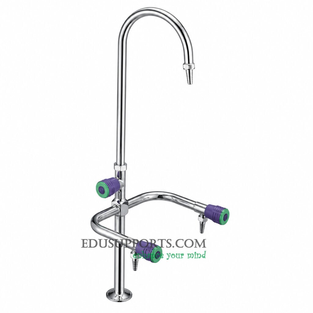 Triple-post laboratory faucet chrome plated bent gooseneck pointed nozzle