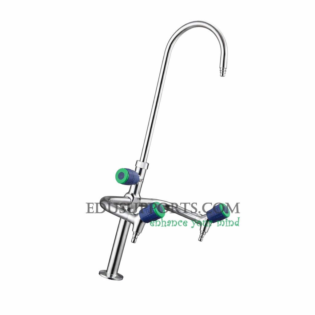 Triple-post laboratory faucet chrome plated gooseneck pointed nozzle