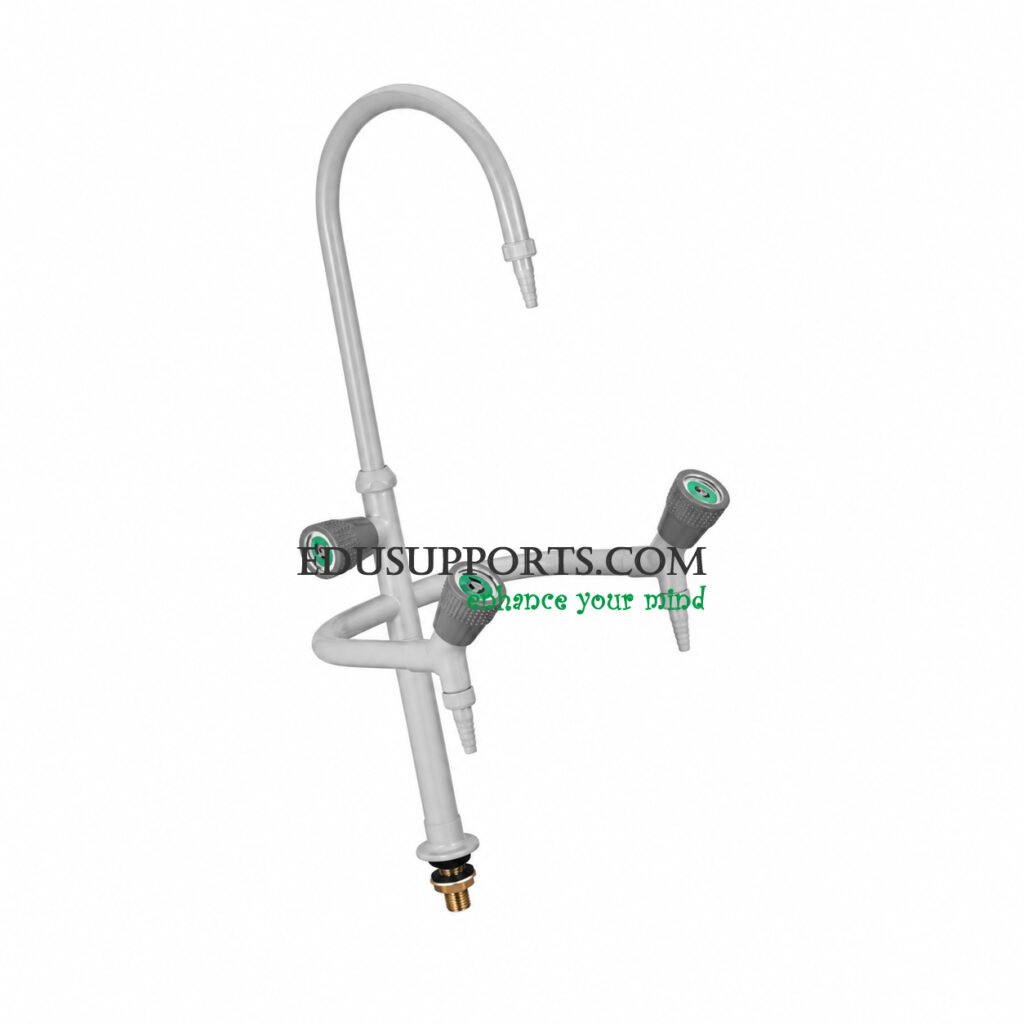 Triple-post laboratory faucet grey epoxy gooseneck pointed nozzle high grade variant
