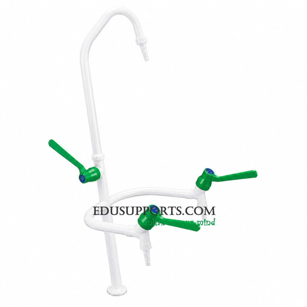 Triple-post laboratory faucet white epoxy angle spout pointed nozzle left hand operation