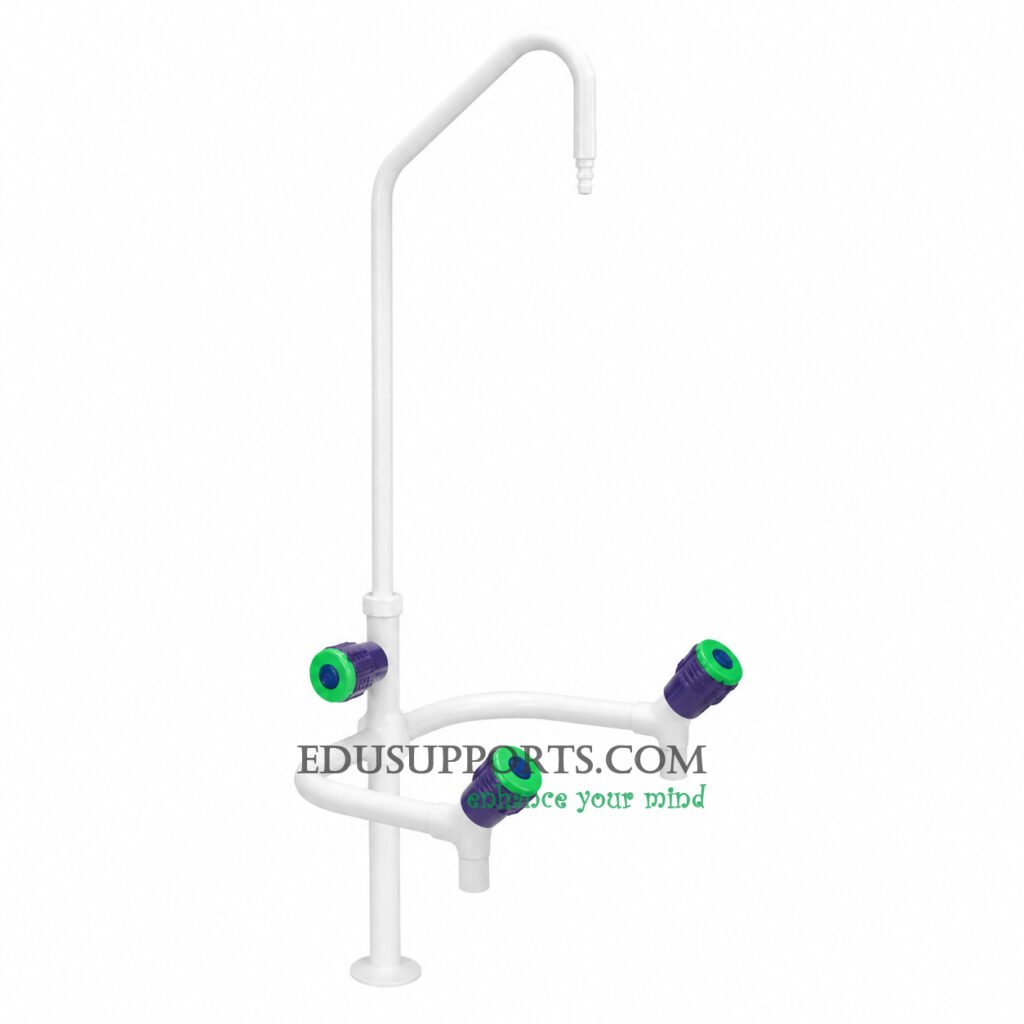 Triple-post laboratory faucet white epoxy bent angle square spout