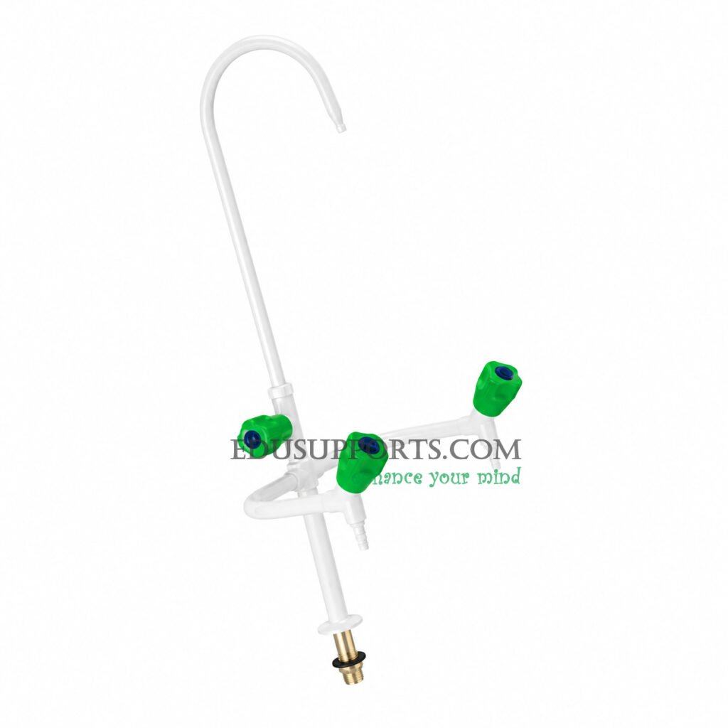 Triple-post laboratory faucet white epoxy bent gooseneck pointed nozzle