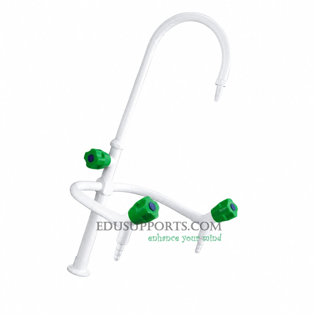 Triple-post laboratory faucet white epoxy bent gooseneck pointed nozzle deluxe