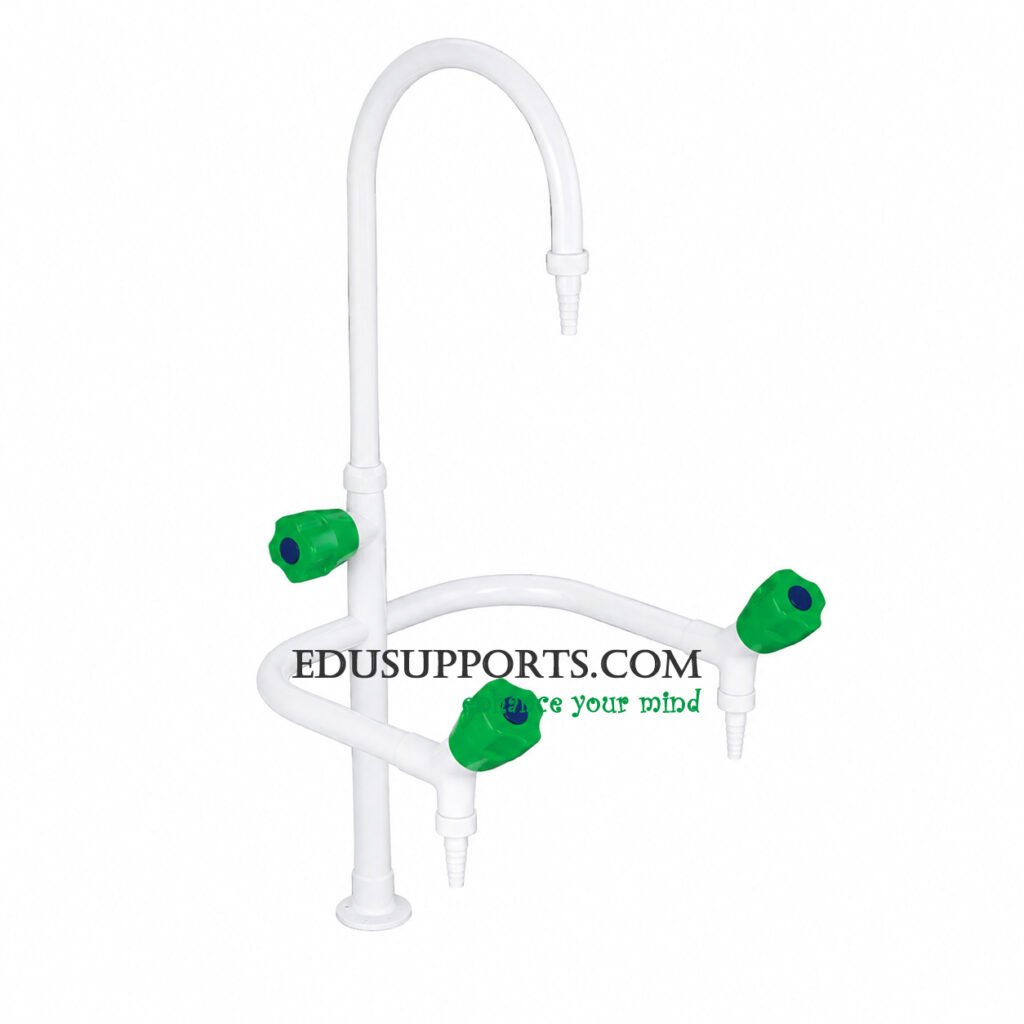 Triple-post laboratory faucet white epoxy bent gooseneck pointed nozzle professional
