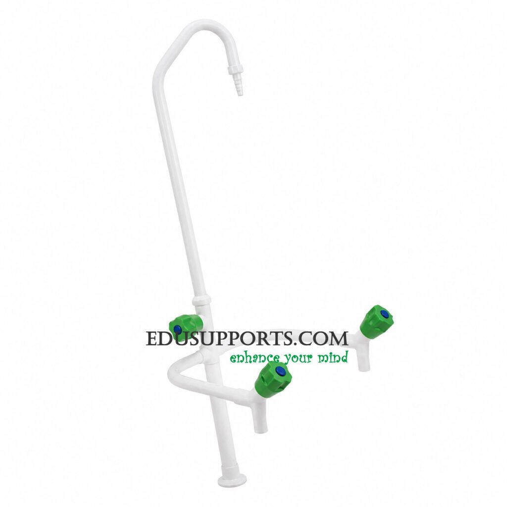 Triple-post laboratory faucet white epoxy extended angle spout square spout