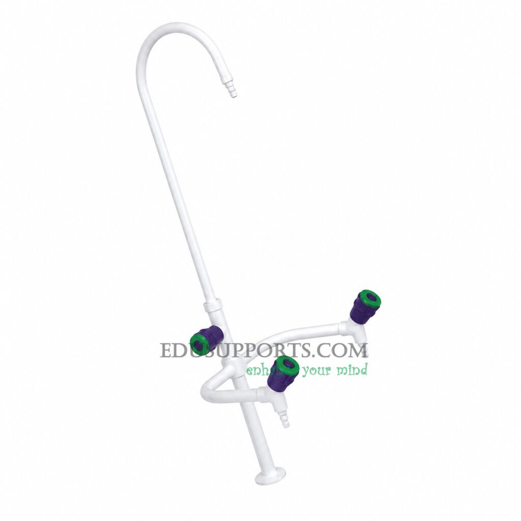 Triple-post laboratory faucet white epoxy extended gooseneck pointed nozzle