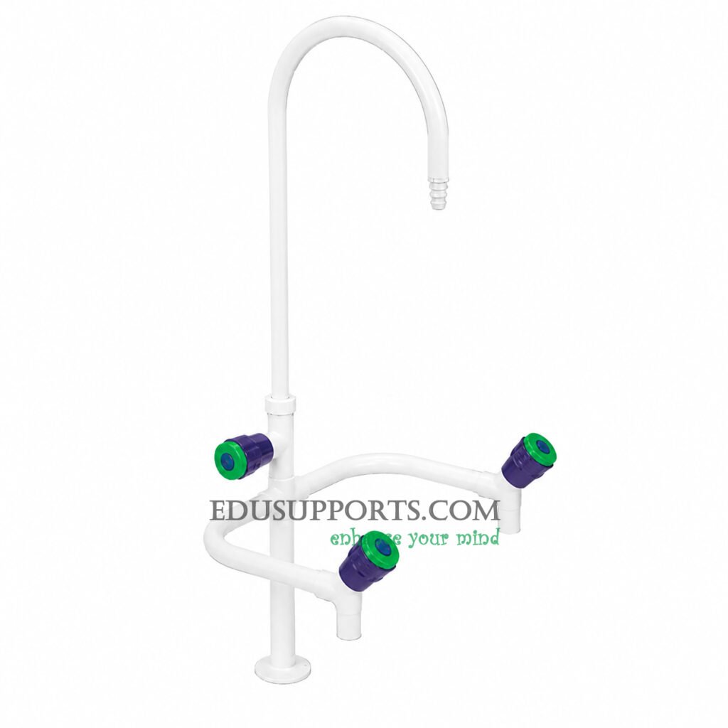 Triple-post laboratory faucet white epoxy extended gooseneck square spout
