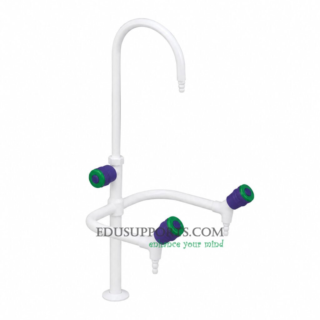 Triple-post laboratory faucet white epoxy gooseneck pointed nozzle eco friendly