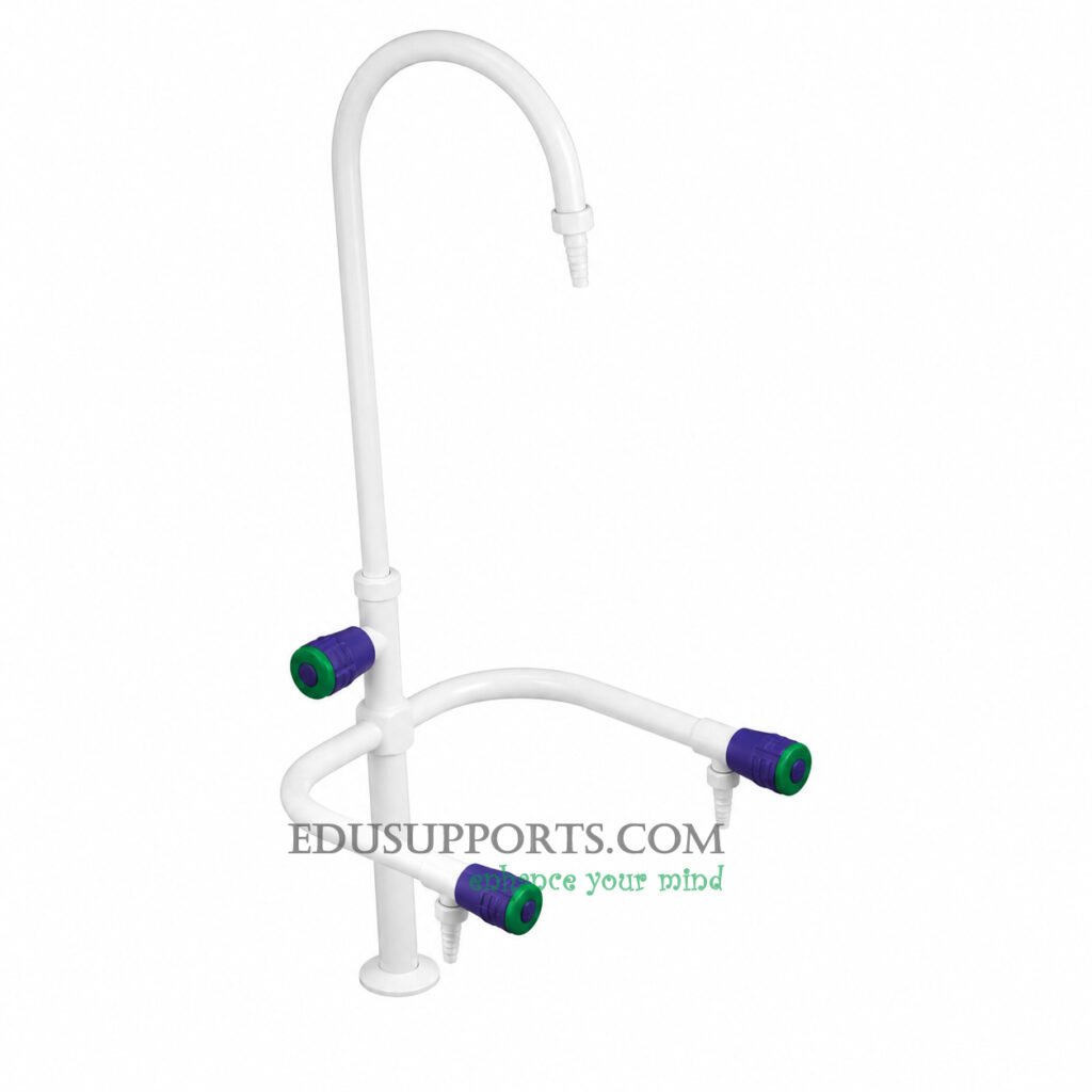 Triple-post laboratory faucet white epoxy gooseneck pointed nozzle standard