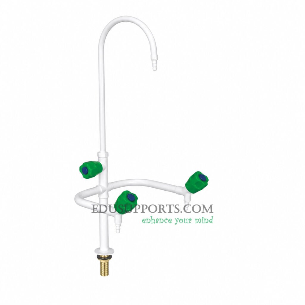 Triple-post laboratory faucet white epoxy gooseneck pointed nozzle general education