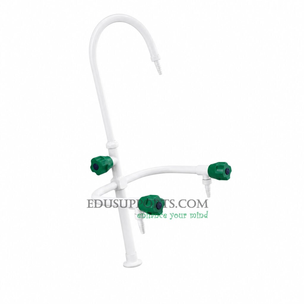 High grade white epoxy triple-post lab faucet with gooseneck spouts and pointed nozzles