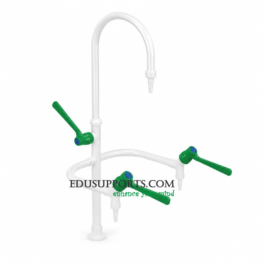 Triple-post laboratory faucet white epoxy gooseneck pointed nozzle left hand operation