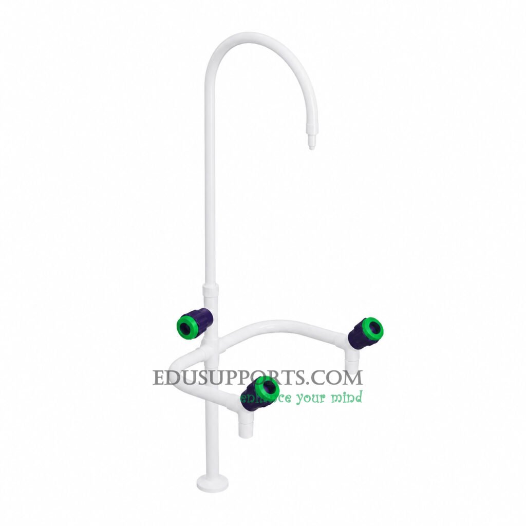 Triple-post laboratory faucet white epoxy gooseneck square spout