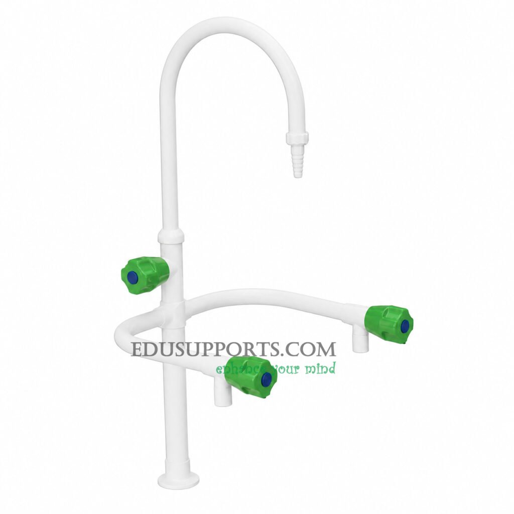 Triple-post laboratory faucet white epoxy gooseneck square spout high grade