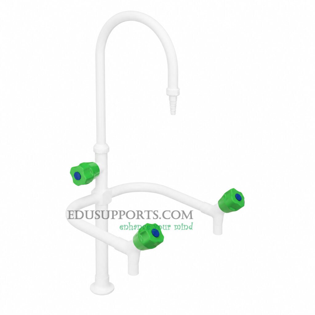Premium white epoxy triple-post lab faucet with gooseneck spouts and square spouts
