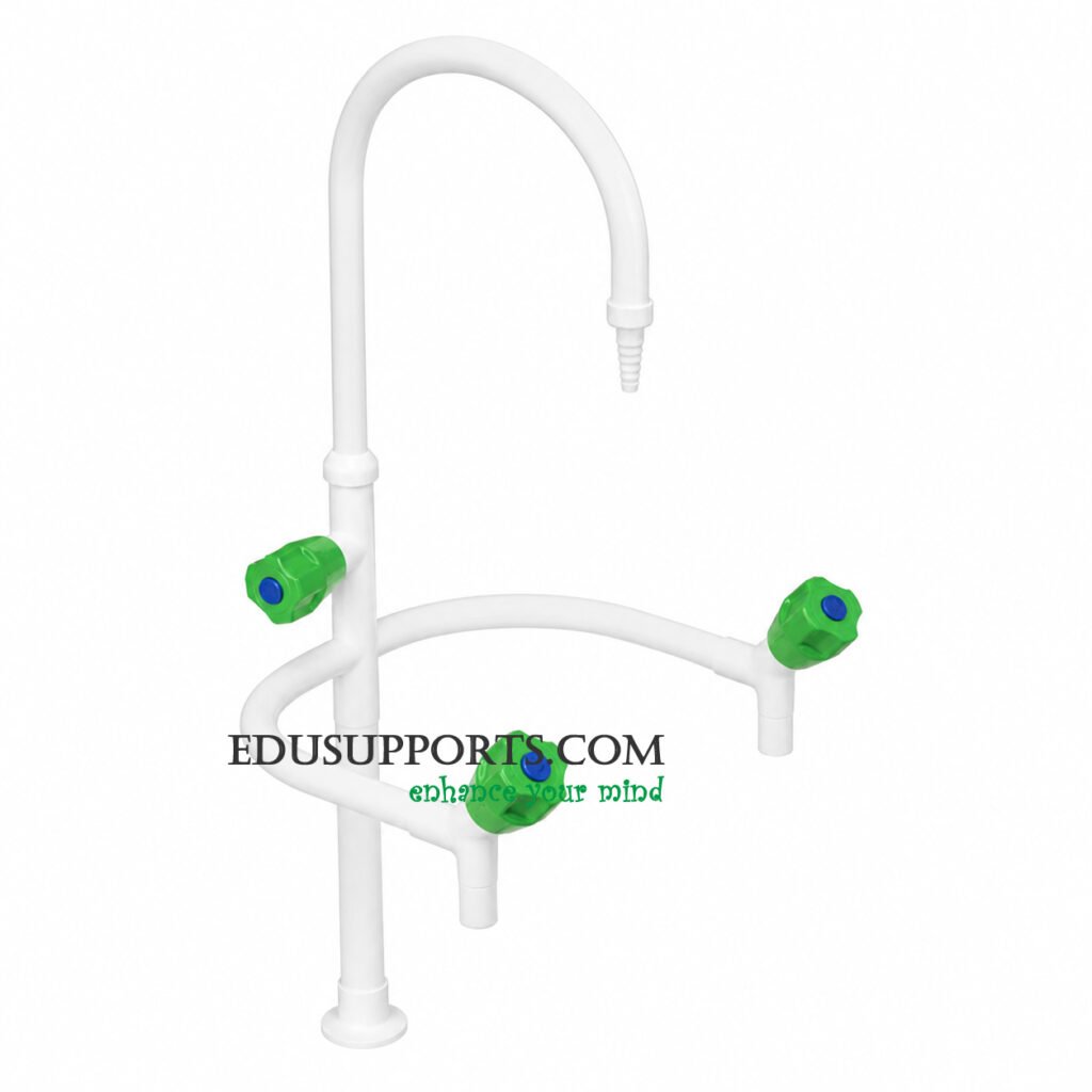 Professional white epoxy triple-post lab faucet with gooseneck spouts and square spouts
