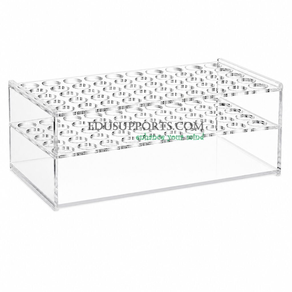Acrylic colorimetric tube rack 21mm 50 holes clear PMMA 5x10 for 25ml colorimetric tubes