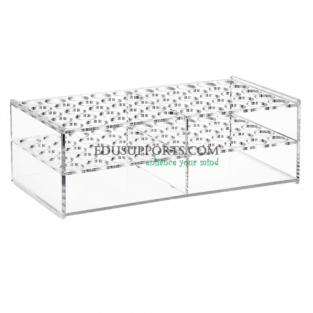 Acrylic colorimetric tube rack 26mm 50 holes with support clear PMMA 5x10 for 50ml colorimetric tubes