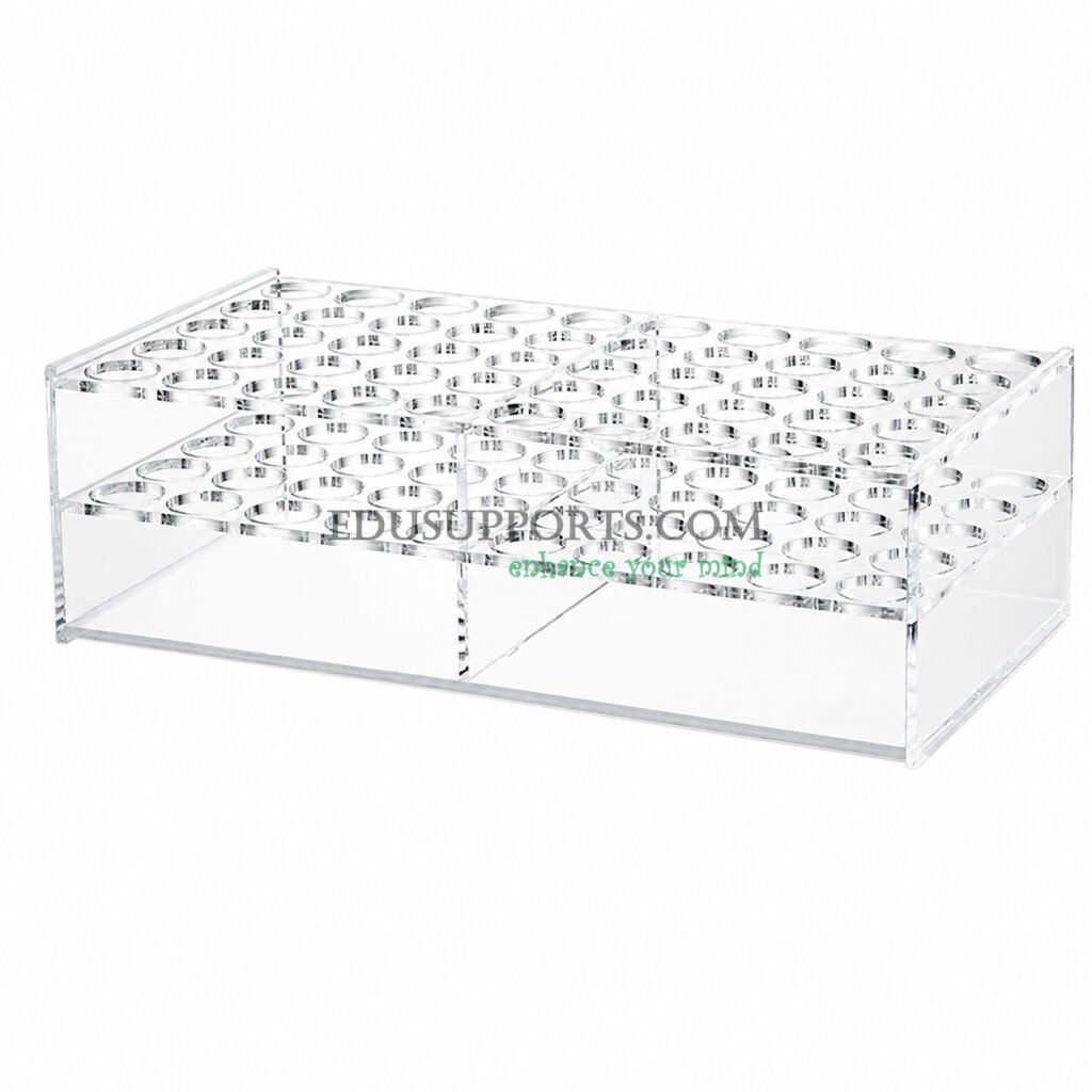 Acrylic colorimetric tube rack 31mm 50 holes with support clear PMMA 5x10 for 100ml colorimetric tubes