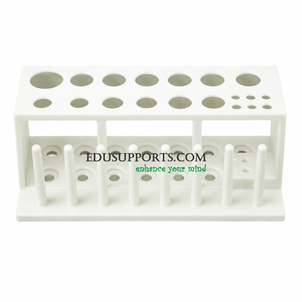 Plastic test tube rack classic 8 post 19 hole multi diameter 16 18 22 31mm with dropper holes white